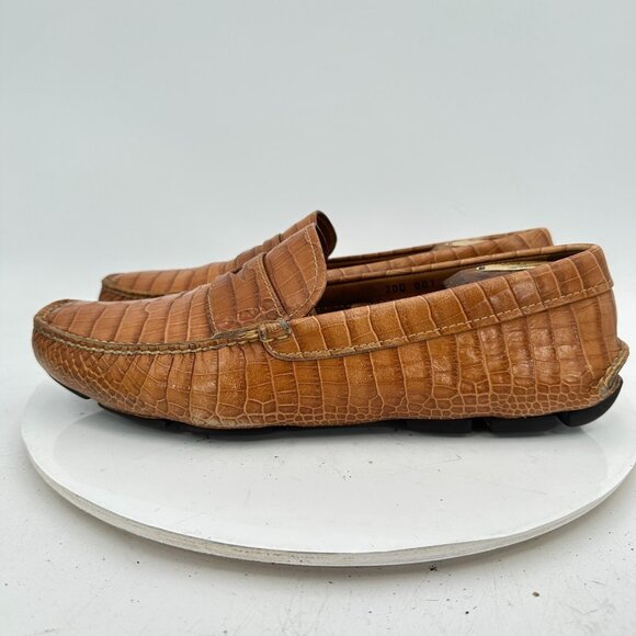 Prada Men Size 8 Brown Faux Crocodile Leather Slip On Penny Loafer Dress Shoes - Picture 2 of 13